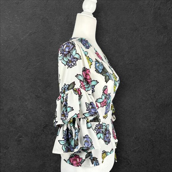 Y2K Flamenco Double Exaggerated Ruffle Mafia Style Sleeve GNO Rampage Wrap Top L - Picture 2 of 8